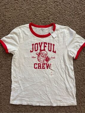 Old Navy White Tee with Red Ringer and 'Joyful Crew' Graphic size Small